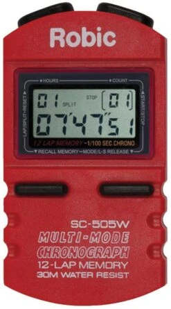 Robic SC-505W Multi-Mode Chronograph Stopwatch, 12 Lap Memory, Red