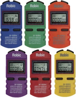 Robic SC-505W Multi-Mode Chronograph Stopwatches, 12 Lap Memory, Set Of 6 Colors