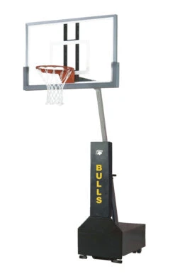 Bison Club Court Portable Basketball System, 54 X 36 Inch Backboard, Tempered Glass Backboard, Black Padding