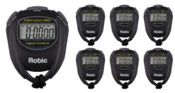 Robic 2 Split Memory Water Resistant Stopwatch, Black, Set Of 7